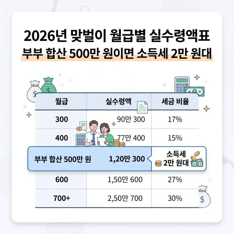 맞벌이 실수령액표